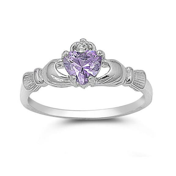 Love Loyalty Friendship Claddagh Simulated Alexandrite Cubic Zirconia Ring Sterling Silver 925 Size 4
