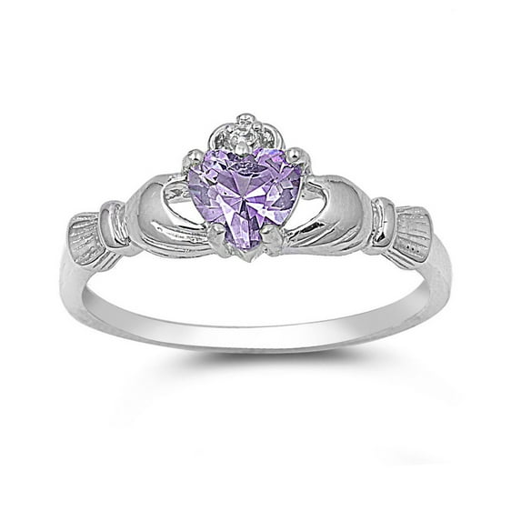 Love Loyalty Friendship Claddagh Simulated Alexandrite Cubic Zirconia Ring Sterling Silver 925 Size 7