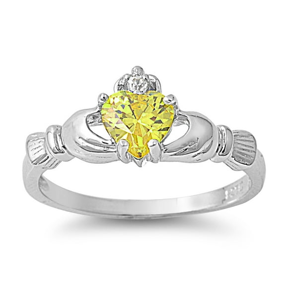 Love Loyalty Friendship Claddagh Yellow Simulated Topaz Cubic Zirconia Ring Sterling Silver 925 Size 6