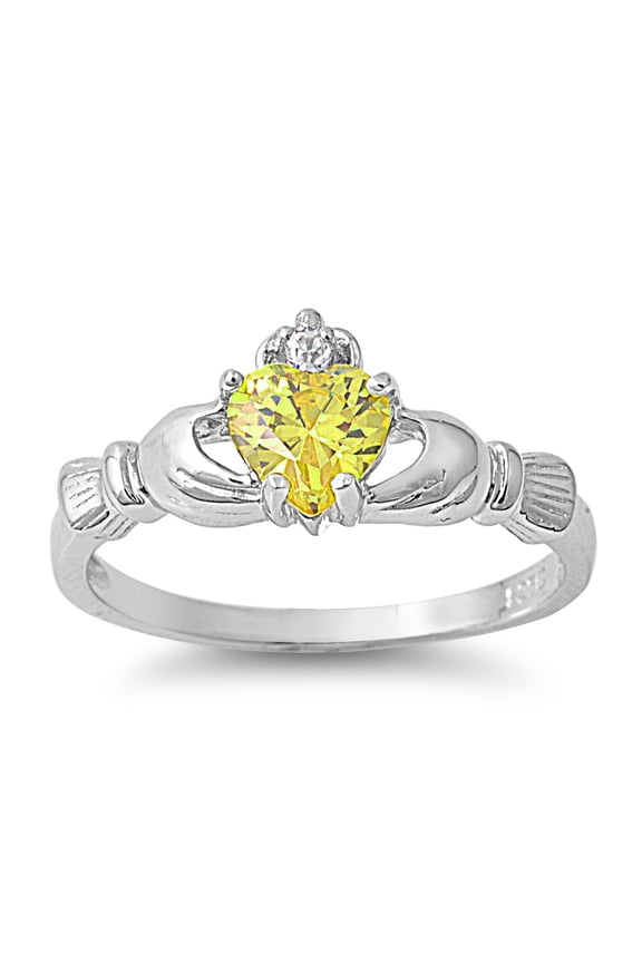 Love Loyalty Friendship Claddagh Yellow Simulated Topaz Cubic Zirconia Ring Sterling Silver 925 Size 7