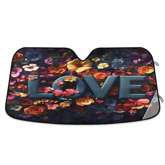 Love Made Of Colorful Flowers Car Windshield Sun Shade Foldable Car Front Window Visor Heat and UV Protection 53x23.5