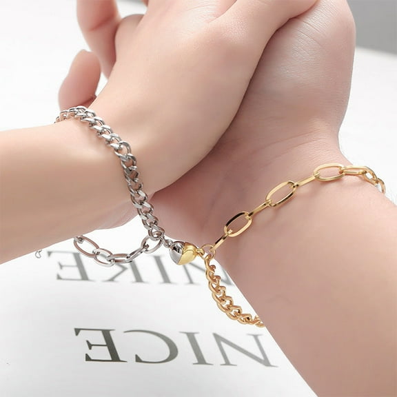 Couples Matching Bracelets Set for Two Stainless Steel Love Magnet Bracelet Adjustable Length Relationship Jewelry Gift