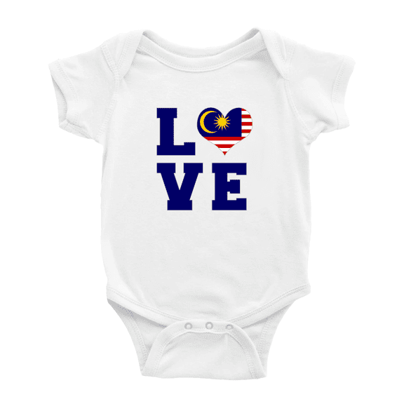 Love Malaysia Flag Heart Cute Baby Romper (White, 0-3 Months)