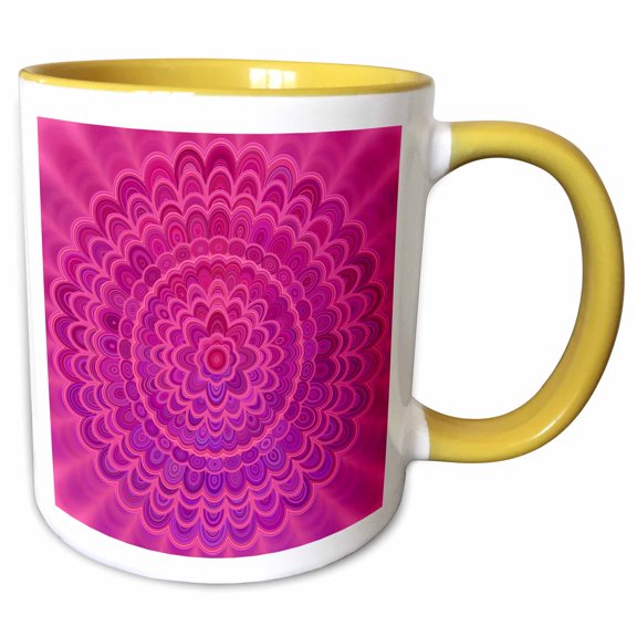 3drose, Love Mandala - Abstract Floral Graphic Design, 11oz Two-tone Yellow Mug