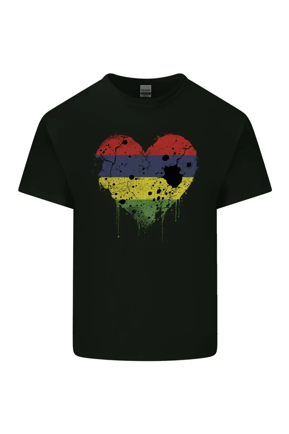 Love Mauritius Decorative Banner Heart Country Pride Heritage Graphic Cotton Unisex T-Shirt, up to size 5XL