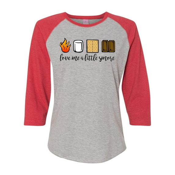 Love Me A Little Smore Valentine's Day Women's Raglan 3/4 Sleeve Shirt-Vintage Heather/Vintage Red-XXL
