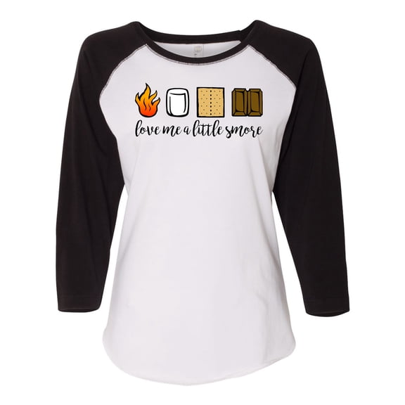 Love Me A Little Smore Valentine's Day Women's Raglan 3/4 Sleeve Shirt-White/Solid Black-Small