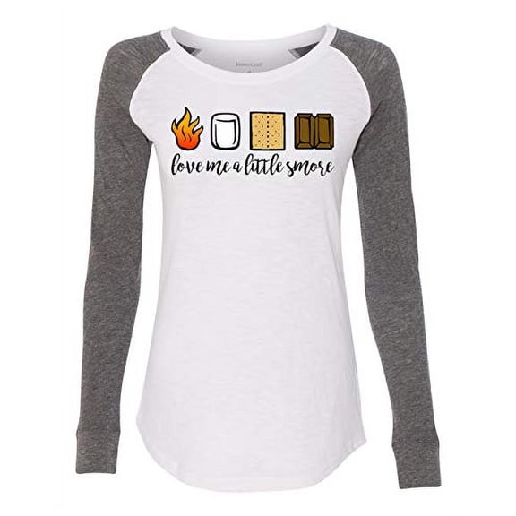 Love Me A Little Smore Valentine's Day Women's Raglan Long Sleeve Shirt-White/Granite-Medium