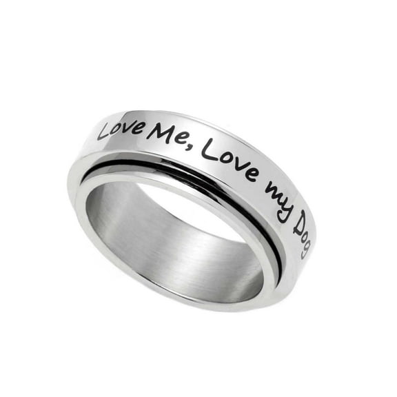 Love Me, My Dog Spinner Ring - Stainless Steel Engraved for Lovers size 5
