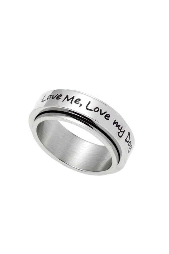 Love Me, My Dog Spinner Ring - Stainless Steel Engraved for Lovers size 9
