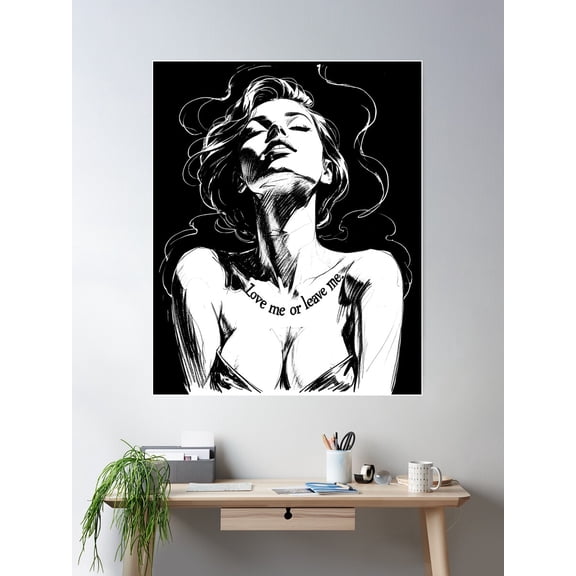 Love Me Or Leave Me - Bold Ink Illustration Poster Wall Art, Modern Wall Decor For Living Room Bedroom, 8x12 UNFRAMED