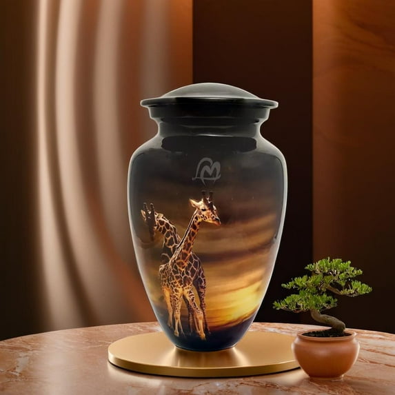 Love Memorials Cremation Urn - Loving Giraffe Pair Black Adult Urn Best Urn for Human Ashes