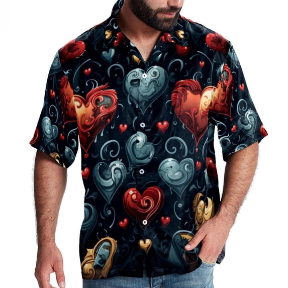 Love Men's Casual Button Down Short Sleeve Printed Summer Beach Shirts