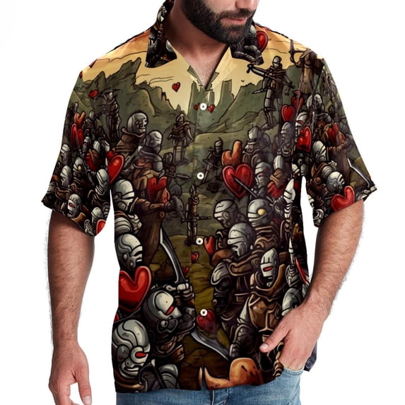 Love Men's Casual Short Sleeve Printed Button Down Spread Collar Tops Summer Beach Shirts Unisex