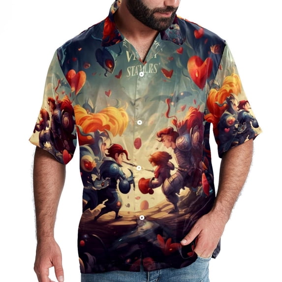 Love Men's Short Sleeve Beach Button Down Casual Printed Summer Shirts - Unisex