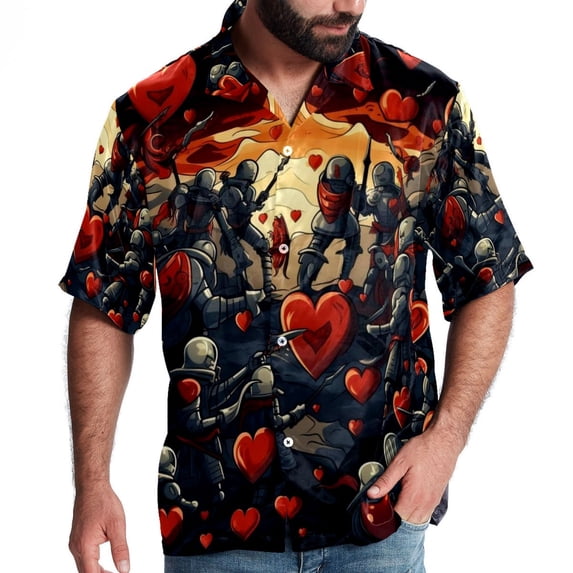 Love Men's Short Sleeve Hawaiian Shirt, Poplin Casual Printed Button Down, Summer Beach Unisex Shirts