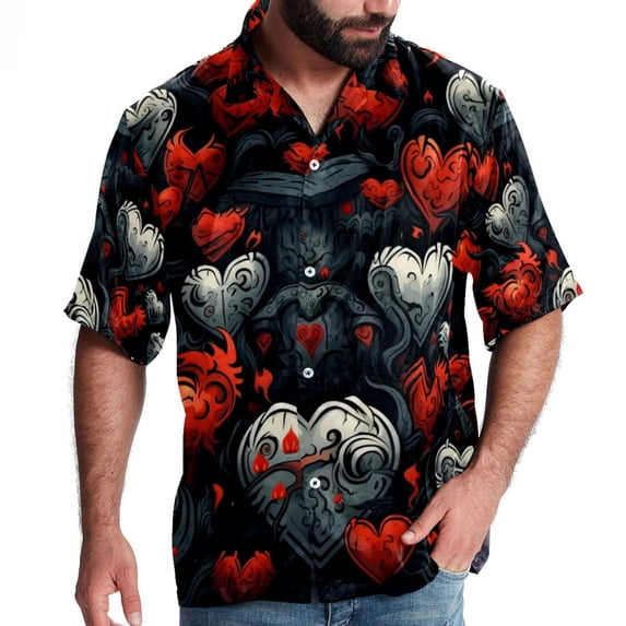 Love Men's Short Sleeve Hawaiian Shirt, Poplin Casual Printed Button Down, Summer Beach Unisex Shirts
