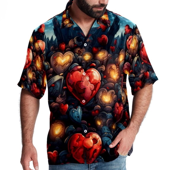 Love Men's Spread Collar Poplin Beach Shirts - Casual Printed Button Down Short Sleeve Summer Tops for Unisex