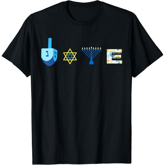 Love Menorah Star Dreidel Hanukkah Decorated Pajama Matching T-ShirtMen and women, Black T-shirt, size: Extra large