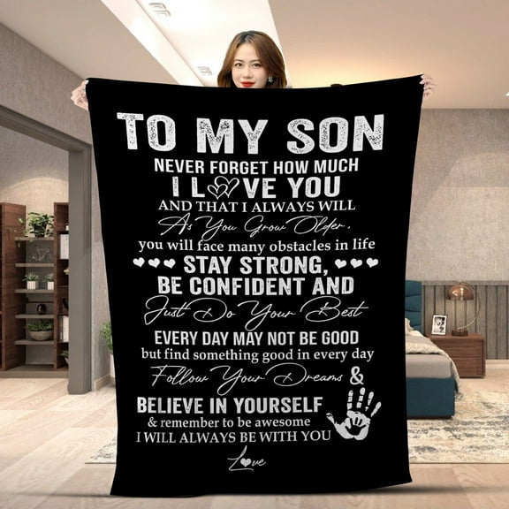 Love Message To My Son From Mom & Dad I Love You Birthday Gift Blanket – Inspirational Message Soft Fleece Throw Blanket – Birthday, Graduation or Christmas Gift for Son - Fleece-50x60