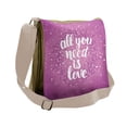 thumbnail image 1 of Love Messenger Bag, Valentines Floral Words, Unisex Cross-body, by Ambesonne, 1 of 2