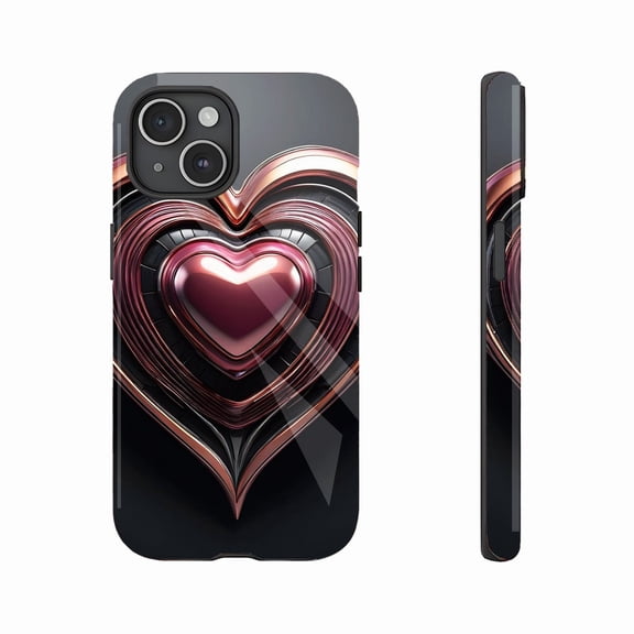 Love-Metal Heart Design Smartphone Case for Couples & Fashion Lovers, Stylish & Durable Protection with Gradient Roses Gold & Black Finish, Compatible with iPhone 11/12/13/14/15/16 (Pro Max/Plus) - P