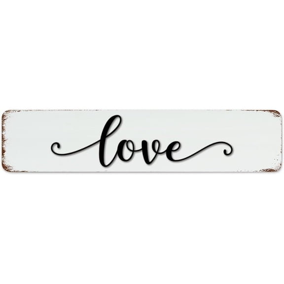 Love Metal Signs Outdoor Room Signs Cursive Word Art Black Letters Wall Decorations Garage Signs for Entryway Porch Gate 4"x16"