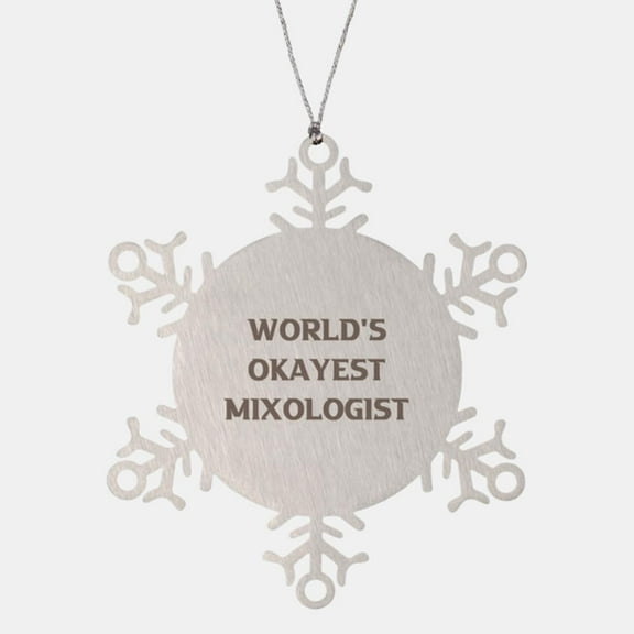 Love Mixologist Snowflake Ornament, World's Okayest Mixologist, Present for Coworkers, Unique Gifts from Friends, Bar Tools, Cocktail Shaker, Strainer, Jigger, Bar Spoon, Muddler, Wine Opener, Bottle