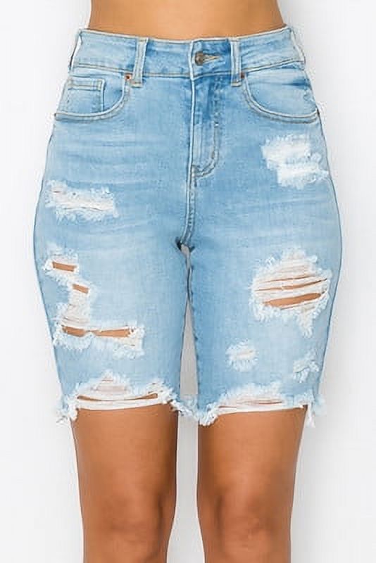 Love Moda Women's High Waist Distressed Bermuda Denim Jean Shorts with