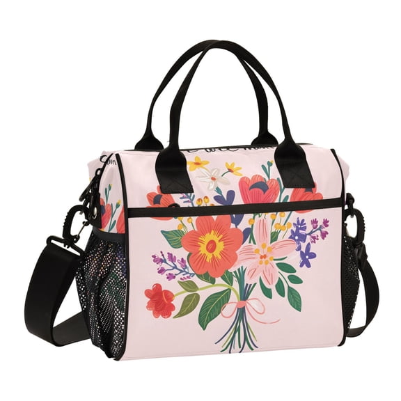 Love Mom Bunch Of Flowers Cooler Bag Lunch Bag Soft Cooler Cooling Tote Insulated Lunch Box for Adult Men Women