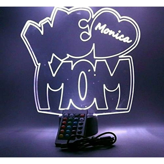 We Love Mom Heart Night Light Up Table Lamp LED Personalized Name Engraved Colorful Bright Home Room Decor, Our Newest Feature - It's Wow, with Remote, 16 Colors, Free Engraved, Great Gift
