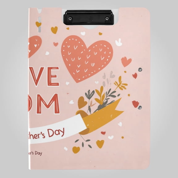 Love Mom Hearts Mothers Day Logo Foldable Binder Folder Clipboard with Pen Slot Double Clips A4 Size File Storage