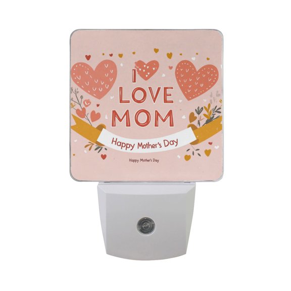Love Mom Hearts Mothers Day Logo LED Night Light with Smart Sensor Plug Into Wall Dusk to Dawn 2 packs