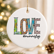 Love MommyLife Mommy Life Vintage Florals Christmas Ornament, Holiday Keepsake Gift, Ceramic Ornament