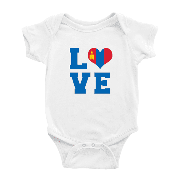 Love Mongolia Flag Heart Cute Baby One-pieces (White, 0-3 Months)