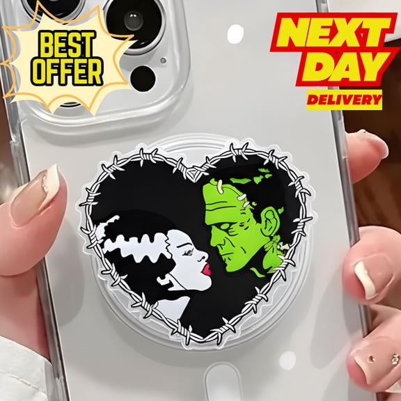 Love Monster Heart MagSafe Phone Grip: Cute Horror Couple Phone Holder, Unique Magnetic GripTok for Lovers, Spooky Phone Accessory