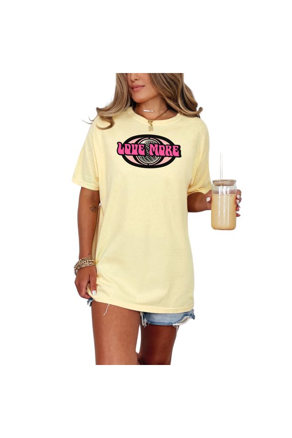 Love More Graphic Tee, Retro Disco Ball Shirt, Vintage Style Clothing, Positive Vibes T-Shirt, Cool Graphic Tee, Funky Trendy Top, Butter Comfort Colors T-Shirt, Medium