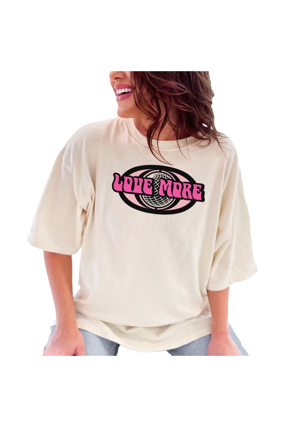 Love More Graphic Tee, Retro Disco Ball Shirt, Vintage Style Clothing, Positive Vibes T-Shirt, Cool Graphic Tee, Funky Trendy Top, Ivory Comfort Colors T-Shirt, Medium