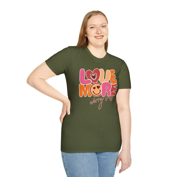 Love More Worry Less, Gildan Unisex Softstyle T-Shirt, Graphic Tee, S-3XL