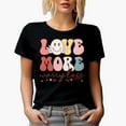 thumbnail image 1 of Love More Worry Less, Groovy Text, Retro Valentine's Day Gift, Black T-Shirt, Small, 1 of 5