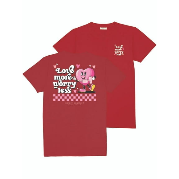 Love More Worry Less - Heart - Valentine - Adult T-Shirt (US, Alpha, X-Large, Regular, Regular, Red)