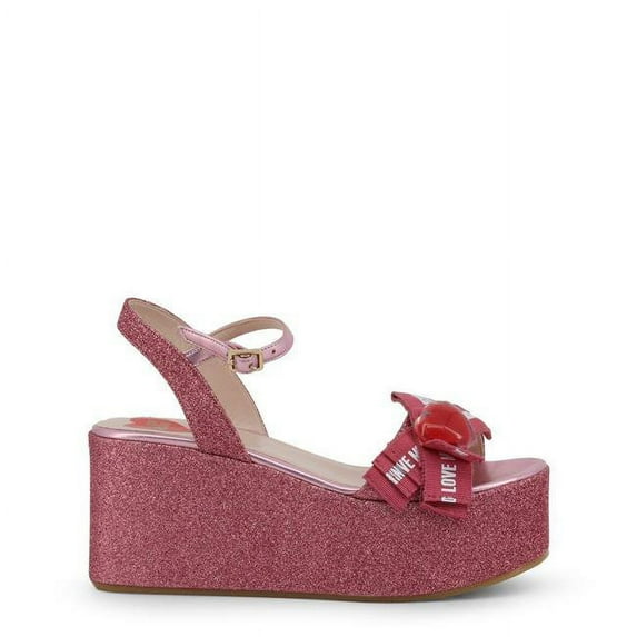Love Moschino JA16188I07JH-260A-Pink-38 Womens Fabric Leather Wedge Shoe - Pink - Size 38