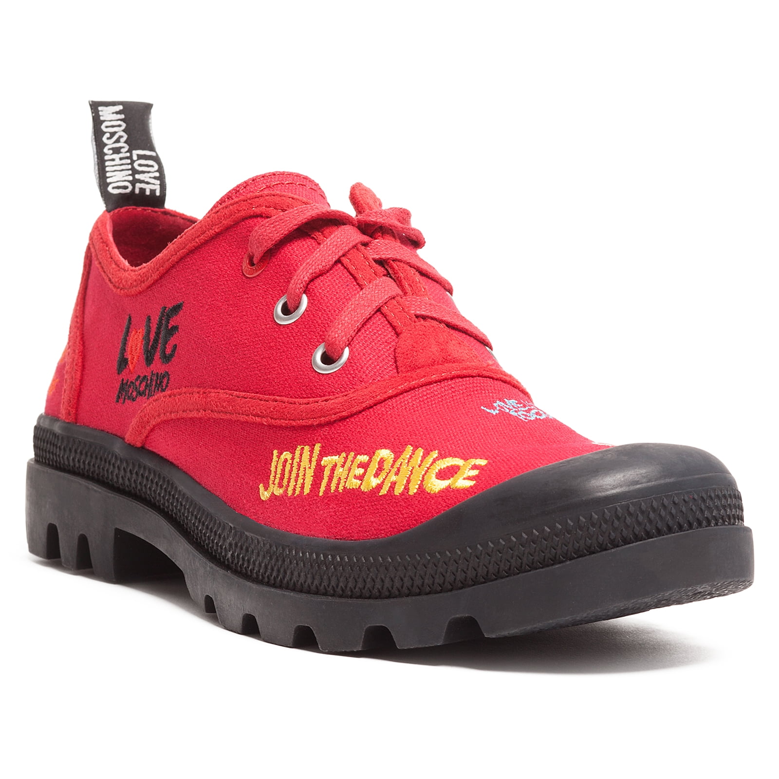 Love Moschino Red Lug Sole Embroidered Sneakers-9 for Womens