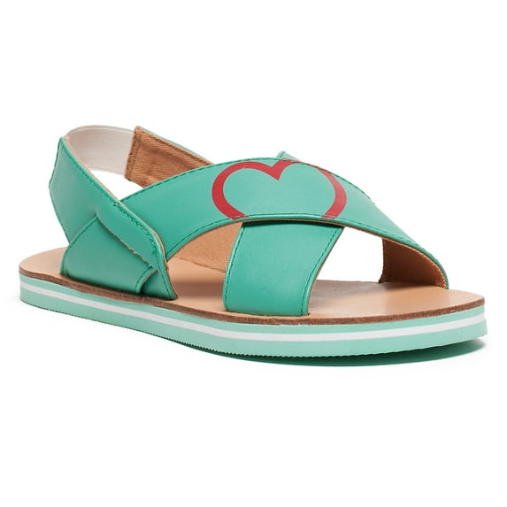 Love Moschino Turquoise Cris Cross Heart Flat Sandal-6 for Womens