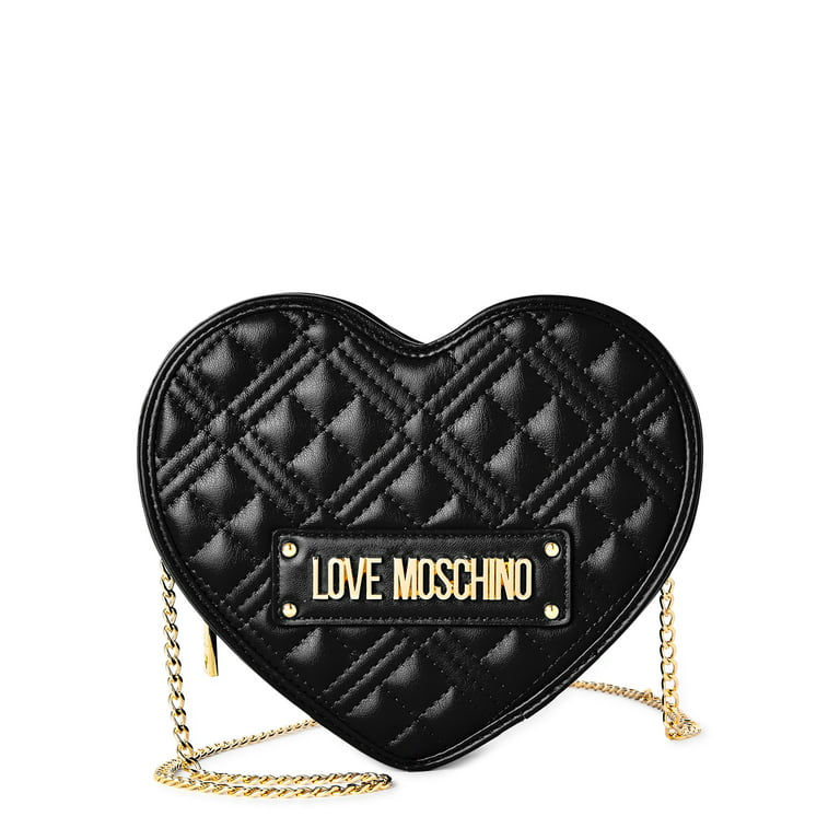 Love Moschino Women's Black Quilted Heart Shoulder Bag with Chain
