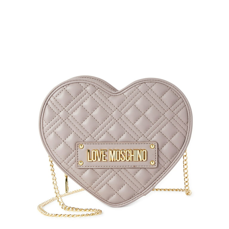 Love Moschino Women's Gray Quilted Heart Shoulder Bag with Chain