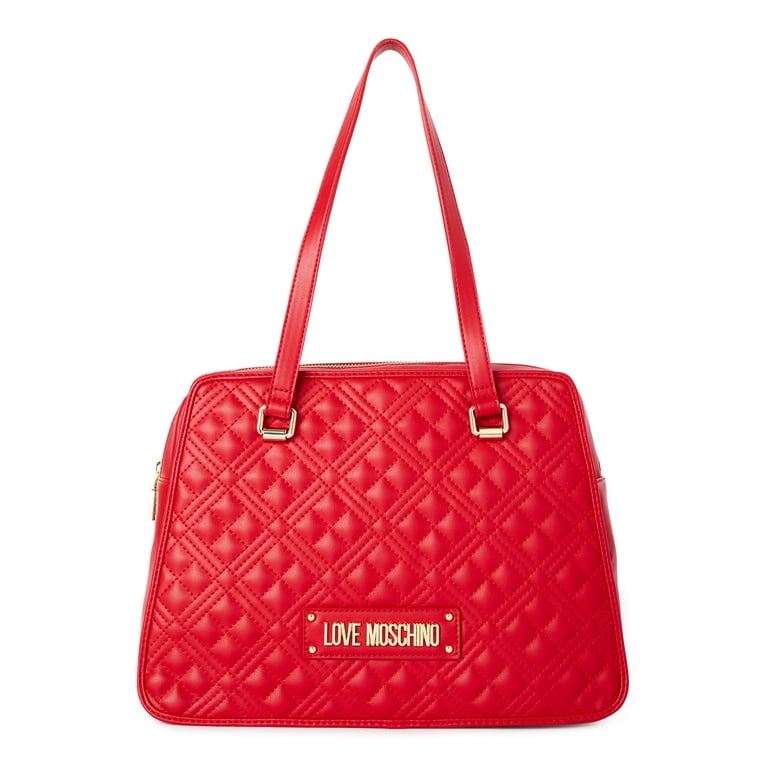 Love Moschino Women's Red Shiny Quilted Shopper Handbag 