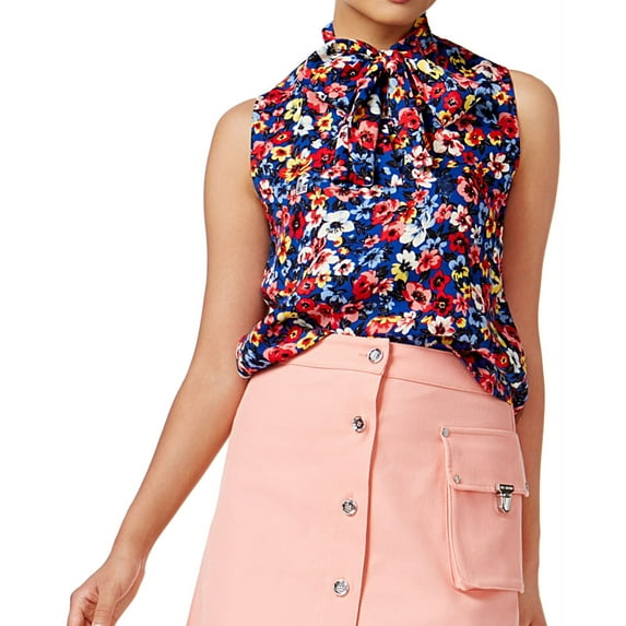 Love Moschino Womens Tie-Neck Sleeveless Blouse Top, Blue, 6