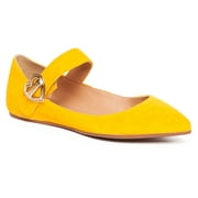 Love Moschino Yellow Pointed Toe Mary Jane Flats-5 for Womens
