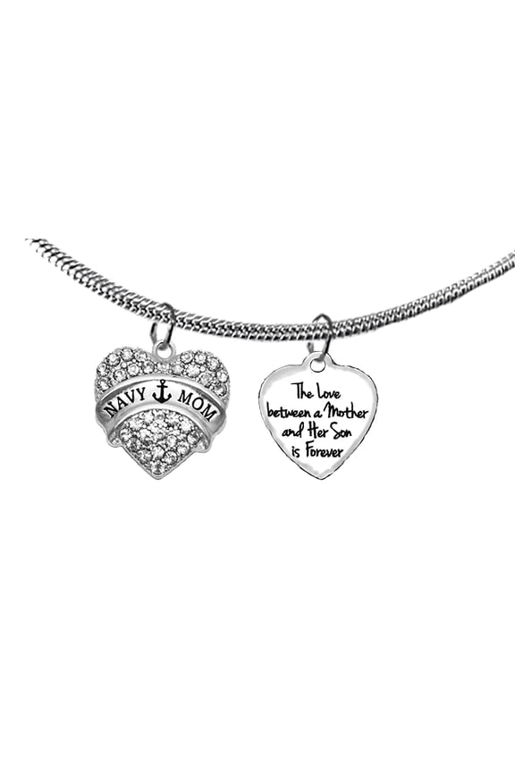 The Love Between A Mother And Her Son Is Forever, Austrian Crystal Navy Mom Heart, Adjustable Snake Chain Necklace, Hypoallergenic-Safe, No Nickel, Lead, Or Cadmium In The Metal2022